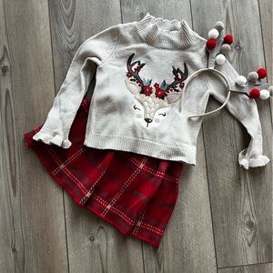 Neutral yet festive ring deer sweater with a matching skirt
